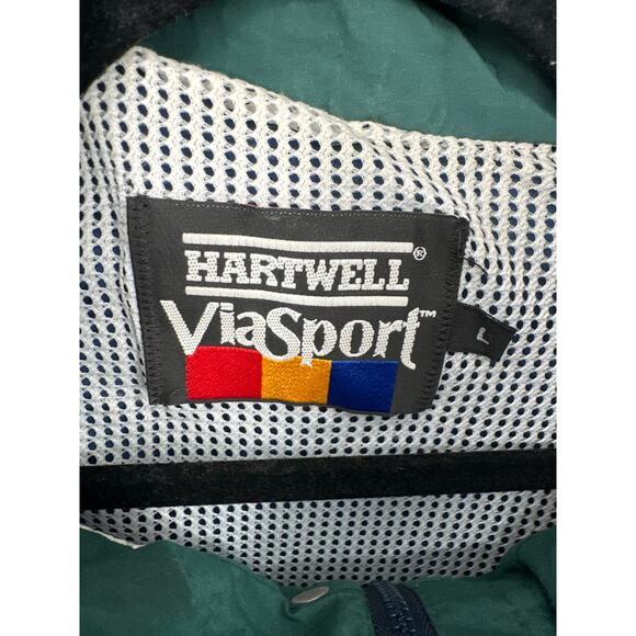 90s Vintage Jacket Mens Large Blue Green Windbreaker Full Zip Funnel Colorblock - Picture 2 of 6